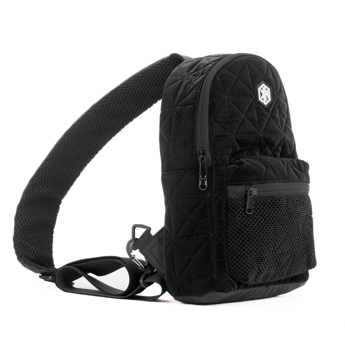 Travel Mate Crossbody Sling Backpack – Black Metallic by KM Signee – compact quilted crossbody bag, image 6 of 7