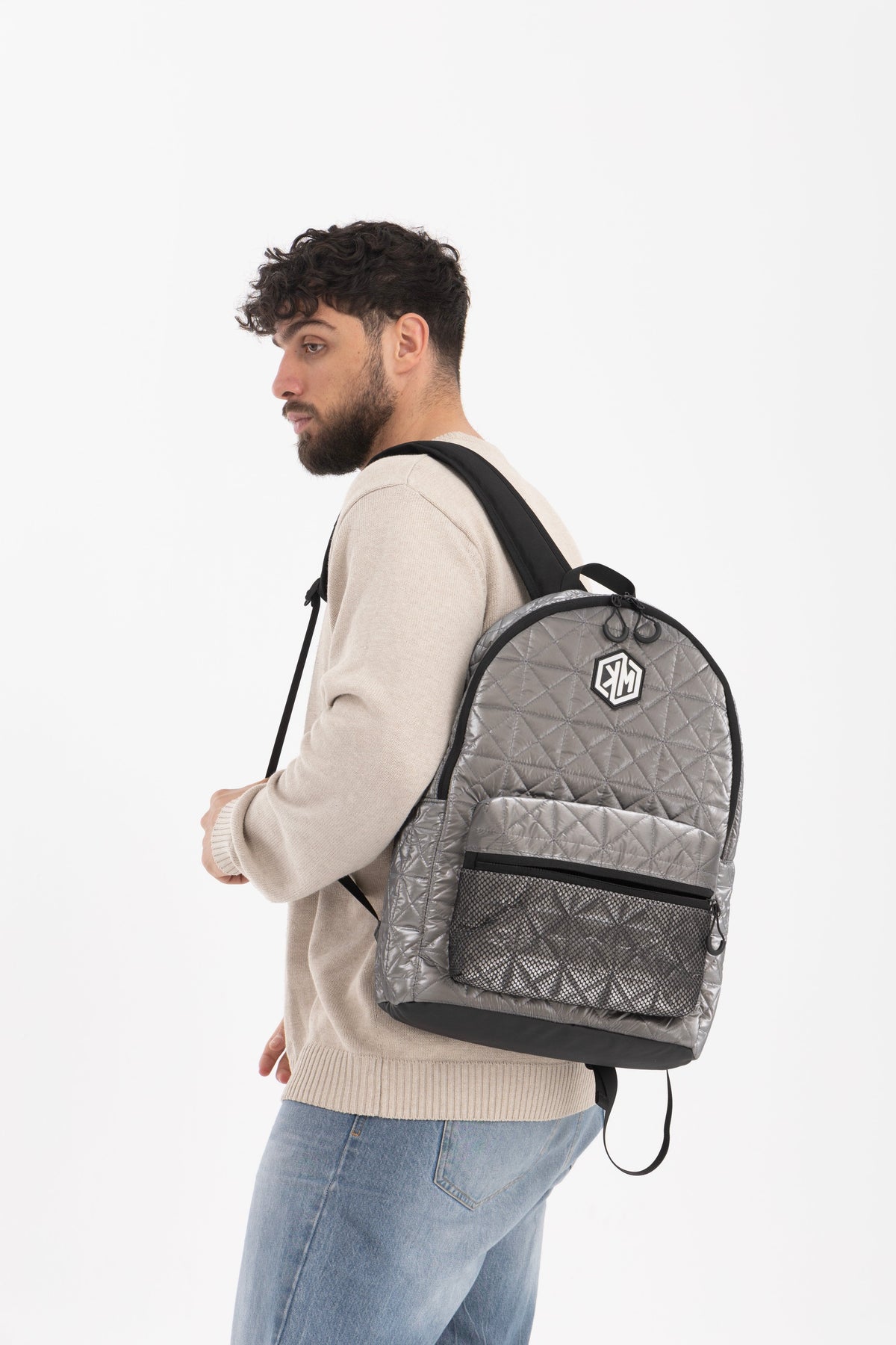 VoyagePorter Travel Backpack – Grey by KM Signee – quilted lifestyle and travel backpack, image 1 of 6