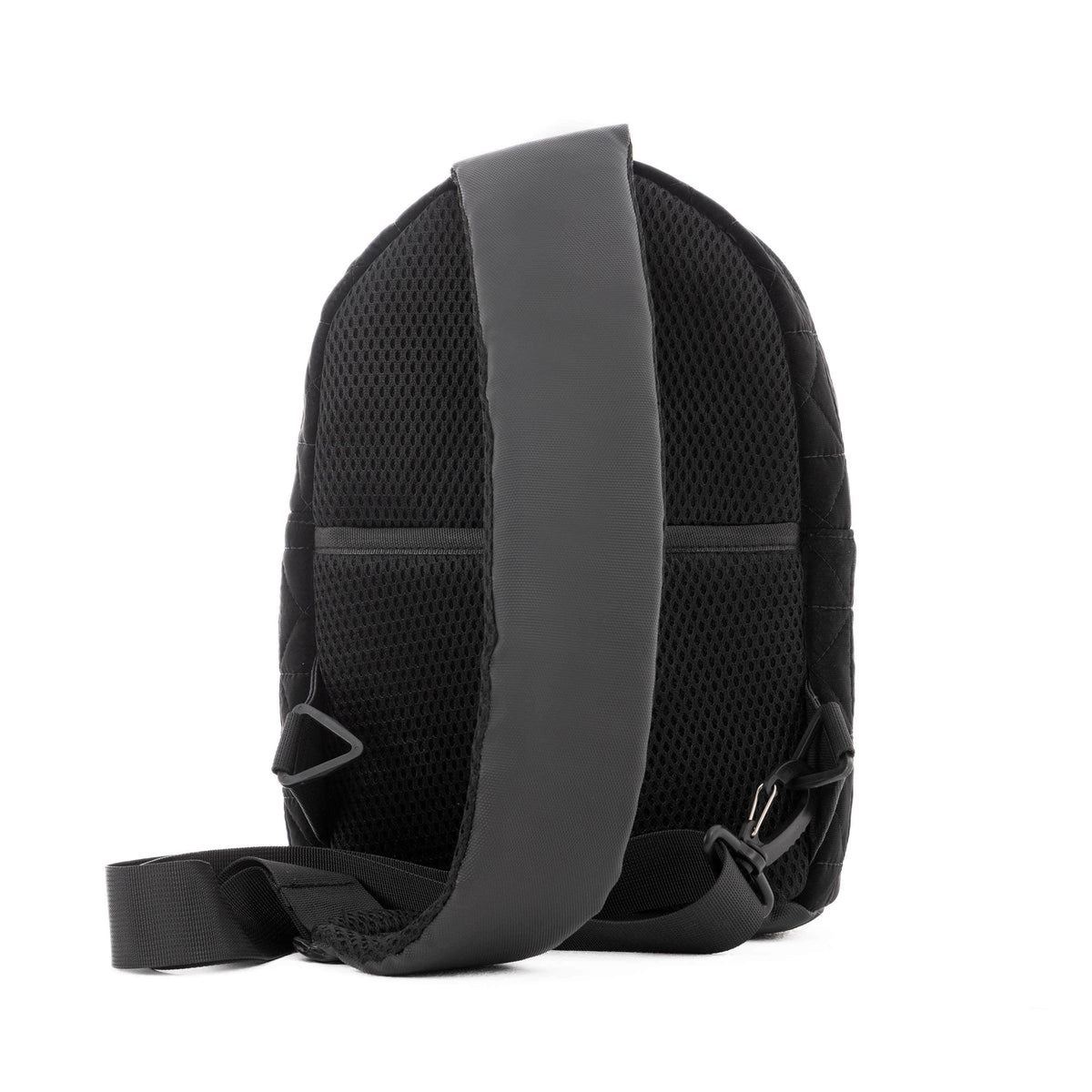Travel Mate Crossbody Sling Backpack – Black Metallic by KM Signee – compact quilted crossbody bag, image 7 of 7