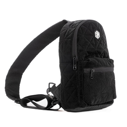 Travel Mate Crossbody Sling Backpack – Black Metallic by KM Signee – compact quilted crossbody bag, image 6 of 7
