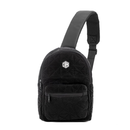 Travel Mate Crossbody Sling Backpack – Black Metallic by KM Signee – compact quilted crossbody bag, image 2 of 7