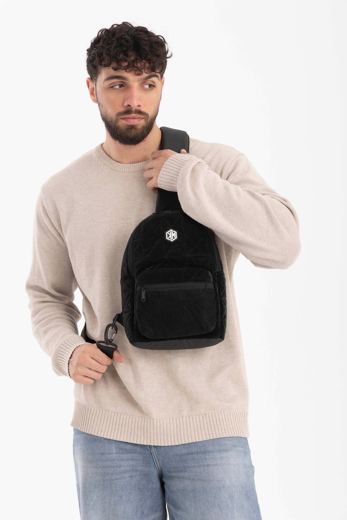 Travel Mate Crossbody Sling Backpack – Black Metallic by KM Signee – compact quilted crossbody bag, image 5 of 7