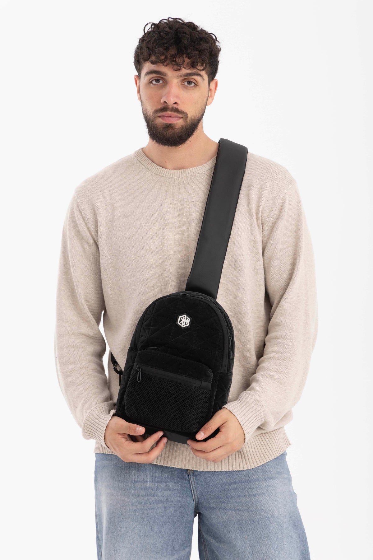 Travel Mate Crossbody Sling Backpack – Black Metallic by KM Signee – compact quilted crossbody bag, image 4 of 7