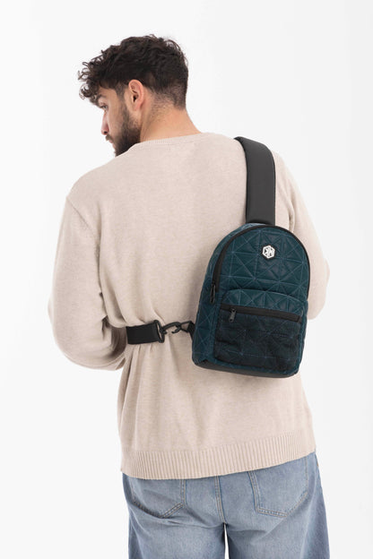 Travel Mate Crossbody Sling Backpack – Petrol by KM Signee – compact quilted crossbody bag, image 5 of 7