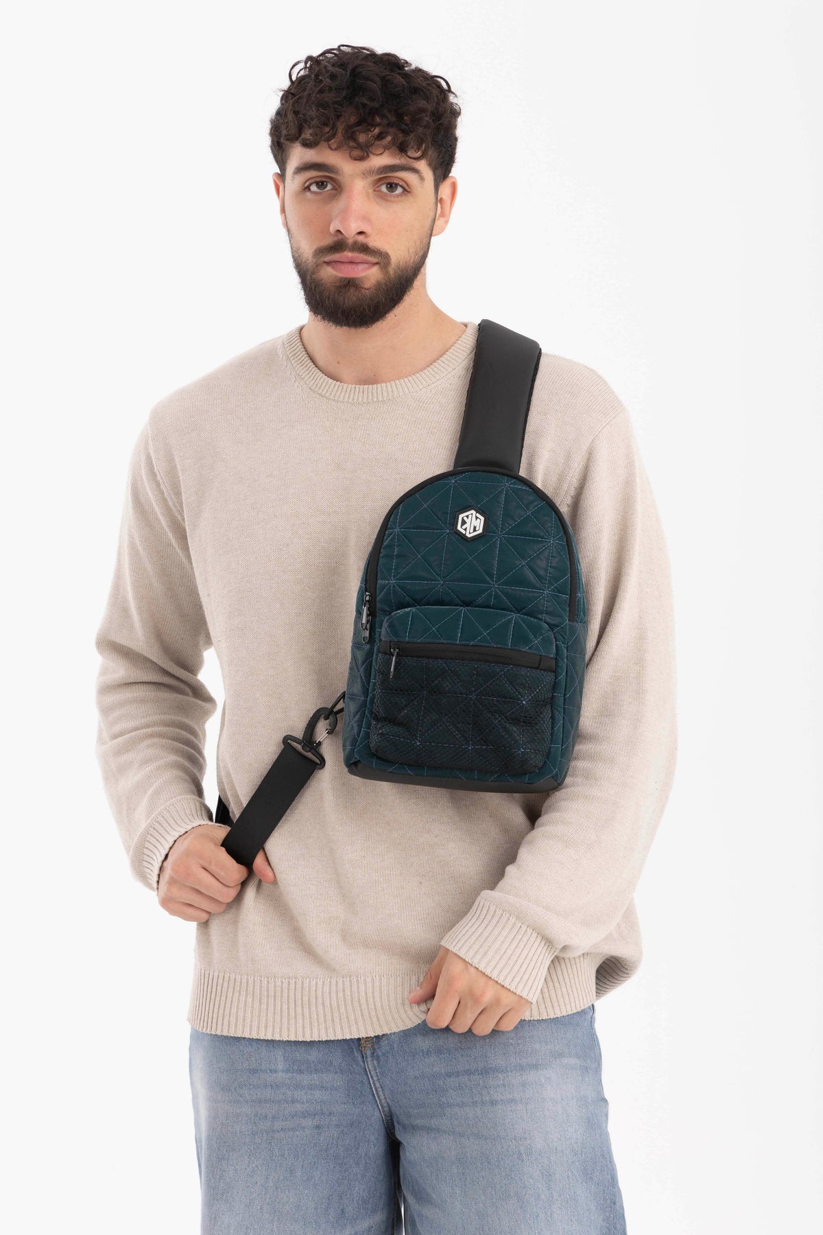 Travel Mate Crossbody Sling Backpack – Petrol by KM Signee – compact quilted crossbody bag, image 4 of 7