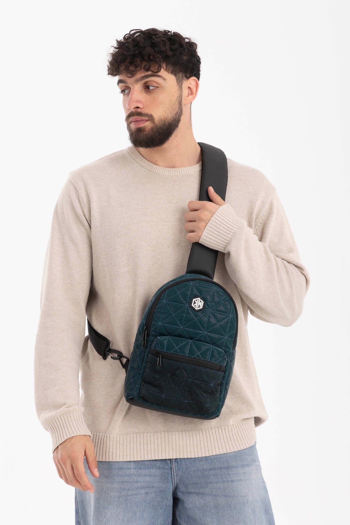 Travel Mate Crossbody Sling Backpack – Petrol by KM Signee – compact quilted crossbody bag, image 3 of 7
