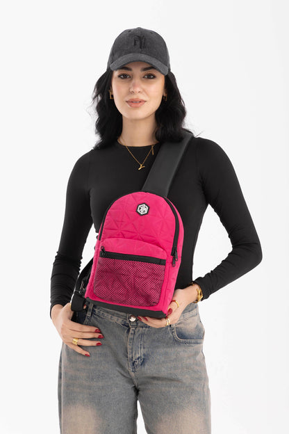 Travel Mate Crossbody Sling Backpack – Pink by KM Signee – compact quilted crossbody bag, image 5 of 7