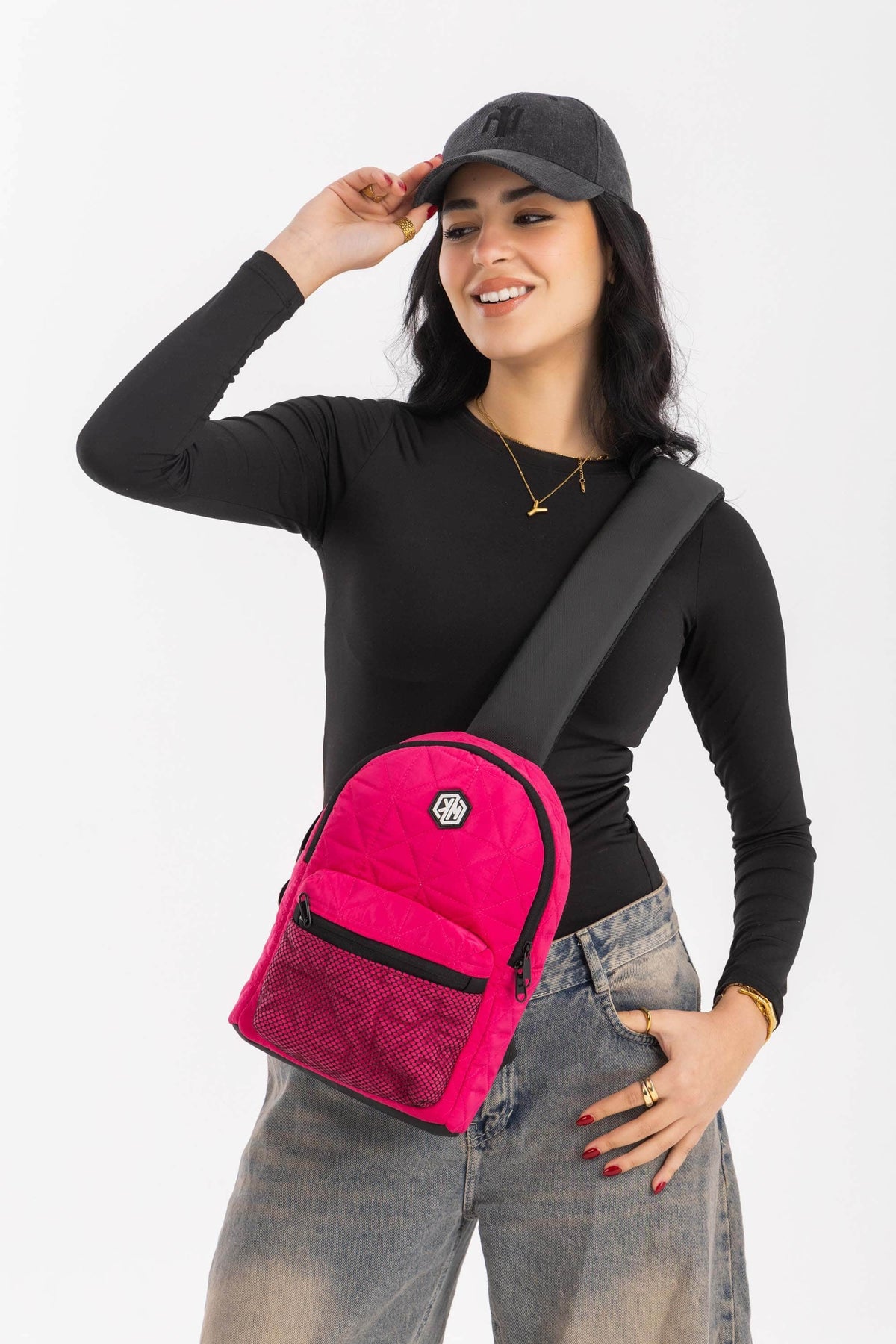 Travel Mate Crossbody Sling Backpack – Pink by KM Signee – compact quilted crossbody bag, image 4 of 7