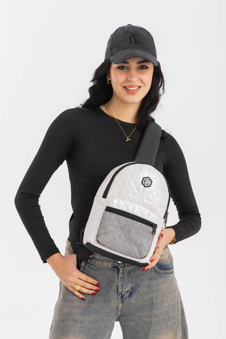 KM Signee Backpack Epic Edge Travel Mate (crossbody/sling backpack) - White Pearls