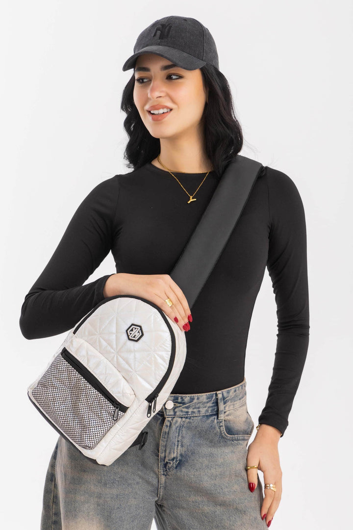 KM Signee Backpack Epic Edge Travel Mate (crossbody/sling backpack) - White Pearls