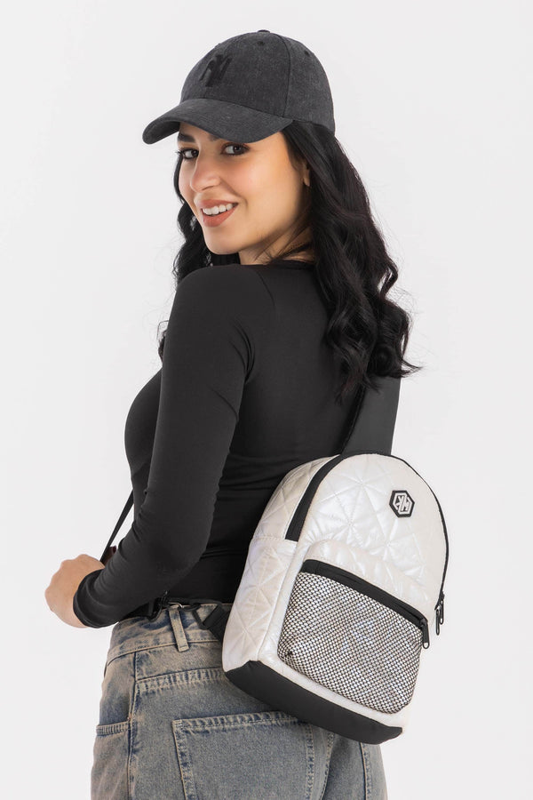 KM Signee Backpack Epic Edge Travel Mate (crossbody/sling backpack) - White Pearls