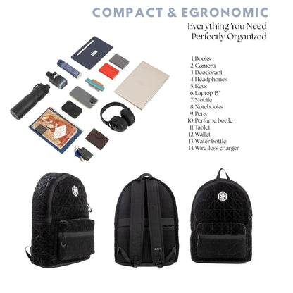VoyagePorter Travel Backpack – Black by KM Signee – quilted lifestyle and travel backpack, image 10 of 15