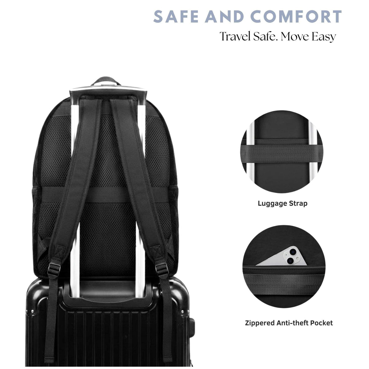 VoyagePorter Travel Backpack – Black by KM Signee – quilted lifestyle and travel backpack, image 12 of 15