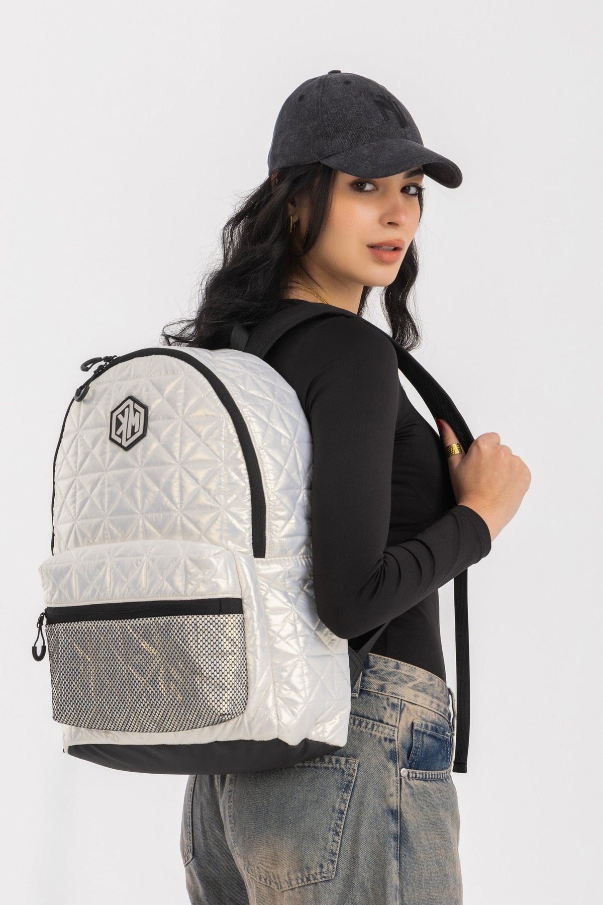 VoyagePorter Travel Backpack – White by KM Signee – quilted lifestyle and travel backpack, image 2 of 7