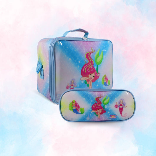 KM Signee Lunch bag Mermaid princess Lunch Bag & Pencil Case Set for Kids, 7 Liter