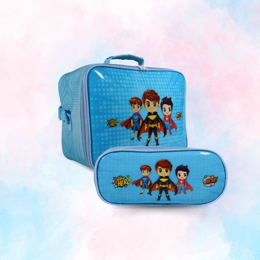 KM Signee Lunch bag Super Heros Lunch Bag & Pencil Case Set for Kids, 7 Liter