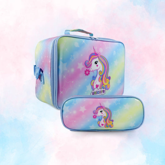 KM Signee Lunch bag Unicorn Lunch Bag & Pencil Case Set for Kids, 7 Liter