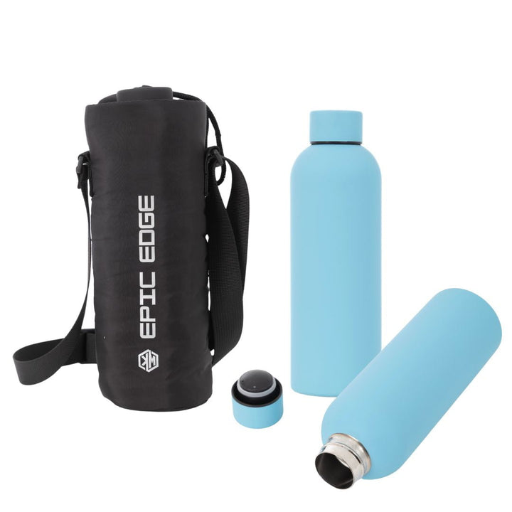 KM Signee Water Bottle Light Blue Epic Edge 500 mL Stainless Thermal Bottle & Protective Covercase