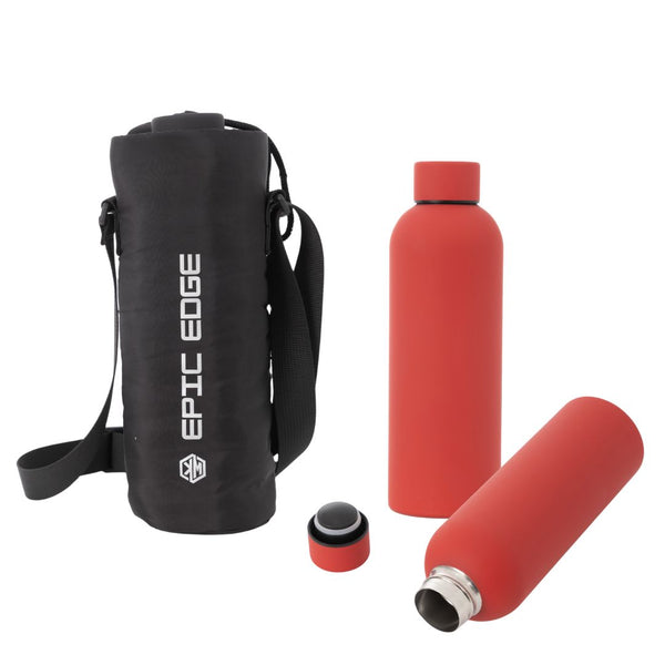 KM Signee Water Bottle Red Epic Edge 500 mL Stainless Thermal Bottle & Protective Covercase